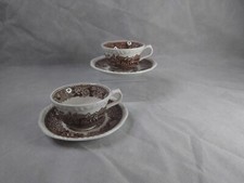 Adam's English Scenic Brown - Tea Cups And Saucers X 2