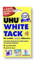 UHU White Tack, 33% Extra Free, Reusable White Adhesive Sticky Tac, 66.5g Pack