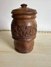 Carved Wooden Lidded Storage Tobacco Jar - Floral carving - 4” Tall X 3” Wide