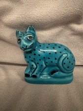 Blue Egyptian Cat Figurine w/Spots British Museum Pottery BMPL Turquoise crackle