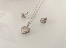 Stella Picciotto Sterling Silver Cubic Zirconia Heart Necklace + Earrings Set