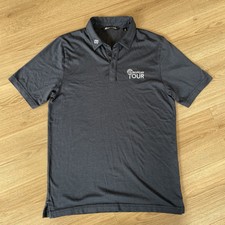 TRAVIS MATHEW Navy Blue Golf Polo Shirt EUROPEAN TOUR Logo Mens Medium