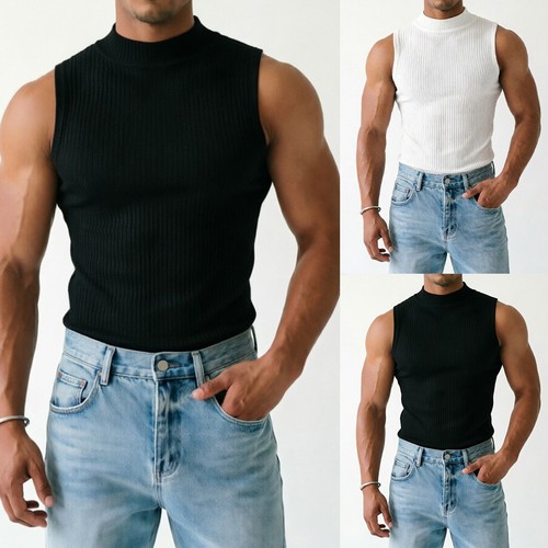 Men ribbed tank top casual - ribbed,
