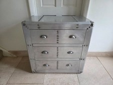 Industrial Aviator Metal Riveted Side Bedside Table Cabinet Chest of 3 Drawers