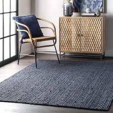 Rug blue dye jute - hand, braided