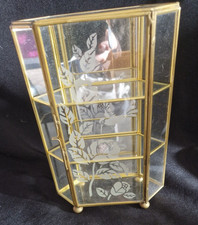 Brass & Glass Mini Curio Cabinet  Jewelry Trinket 3 Panel Display Vintage