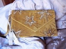 Monsoon art deco gold sequin clutch bag new
