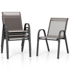 Set of 4 Patio Stackable Metal Dining Chair with Armrests-Grey