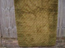 vintage 70s WOVEN WOOL KILIM RUG THROW LONG PILE green brown diagonals 205x100cm