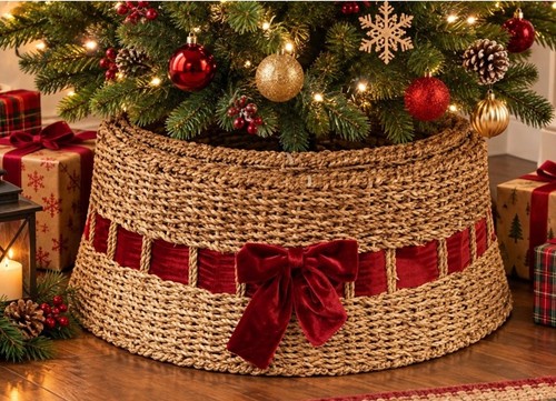 Red bow christmas tree skirt - red,