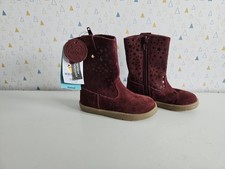 Marks and Spencer Infant Girls Burgundy Leather Walkmates Boots UK 5.5 zip up 