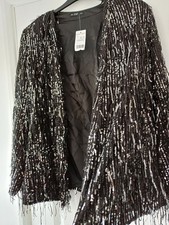 BNWT F&F sz 20 BLACK SILVER SEQUIN TASSLE EVENING JACKET COCKTAIL PARTY CRUISE 