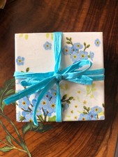 Set of 4 Forget Me Not Handmade Ceramic Coasters - Upcycled Tiles