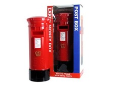 BRITISH RED POST BOX LONDON MONEYBOX COIN BOX DIECAST METAL PIGGY BANKS - UK
