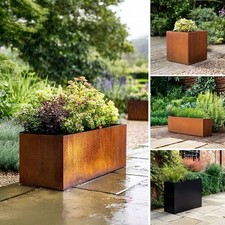 Metal Planter Garden Corten Steel or Black Plant Flower Bed Outdoor Trough Tub