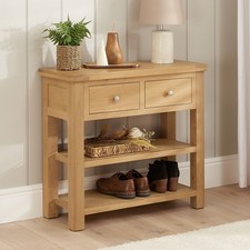 Marbury Oak 2 Drawer Hall Console Table - Hallway Shoe Boot Storage - OAK17