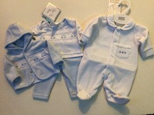 Premature tiny baby boys clothes velour baby grow outfit set  3-5 lbs