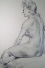 Pencil drawing 'Seated Nude', c1940s, Katherine Rose Edmead 1894-1976