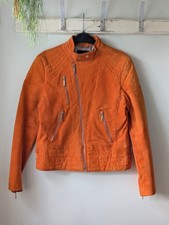Vintage David Moore Woman's Orange Suede Leather Racer  Biker Jacket UK 10