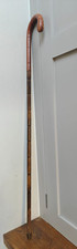 Vintage sectional reed cane leather handle walking stick 91cm long