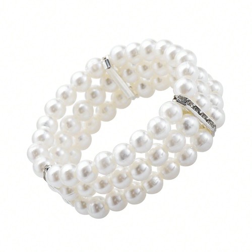 Pearl bracelet rows - pearl, stretch