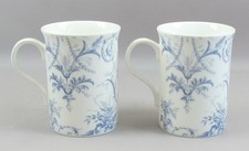LAURA ASHLEY Tuileries Mugs x 2  Blue & White Floral Bone China 10cm