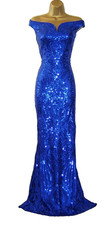 QUIZ BLUE SPARKLY SEQUIN EVENING PARTY PROM WEDDING GUEST MAXI DRESS SIZE 8
