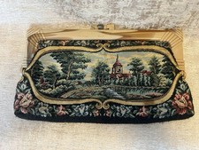 Vintage Tapestry Clutch Bag With Lucite Handle In Neutral Colours French Inspire