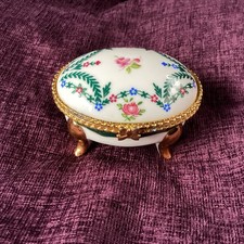 Lovely Vintage Ceramic Trinket Box/Porcelain/Antique Multi Colour Floral Design