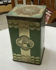 Vintage Original Old Tea Tin Green Figural Courting Couple Figural