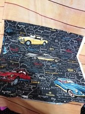 2.7m X 56" VINTAGE VILBER HEAVY COTTON CANVAS FABRIC- FRENCH CARS/MAP UNUSED