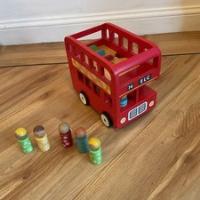 ELC - Red wooden London double decker bus with 5  wooden figures - see desc