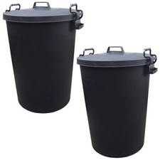 2 x 110L Litre Bin Heavy Duty Black Plastic Rubbish Waste Dustbin Locking Lid