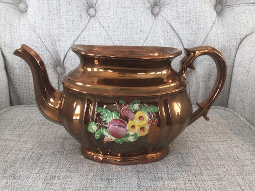 Antique copper luster tea pot - antique,