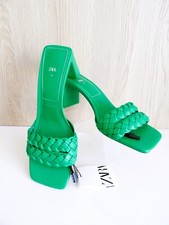 ZARA GREEN BRAIDED HIGH HEEL MULE SANDALS SIZE UK 6 EU 39 US 8