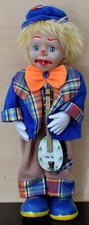 Musical Clown Doll Wind Up Porcelain Doll Playing Ukulele Music With Movement