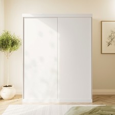 White Sliding Door Double Wardrobe with Shelves - Sidney SDN001
