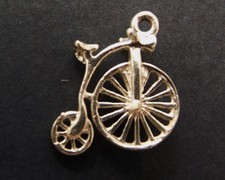 PENNY FARTHING BICYCLE small vintage sterling silver flattish charm