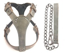 Plain Grey Leather Dog Harness
