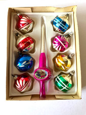 Vintage Mercury Glass Baubles 8x S-M and Christmas Tree Topper - Boxed