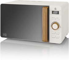 Swan SM22036WHTN Nordic Digital Microwave Oven Wood Effect Handle 20L 800W White