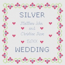 Cross Stitch Wedding Anniversary Sampler Kit or Pattern, Silver Square