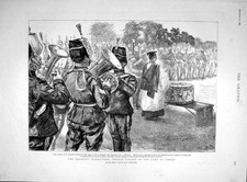 Original Old Antique Print 1893 Church Parade War Camp Churn Butchers Rations