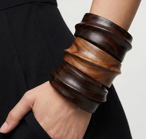 Stacked wood cuff natural - stacked,