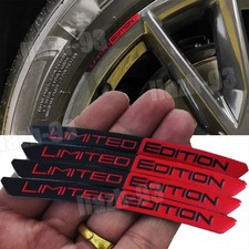 4pcs 3D Limited Edition Car Wheel Hub Stickers Emblem Aluminum Black & Red Badge
