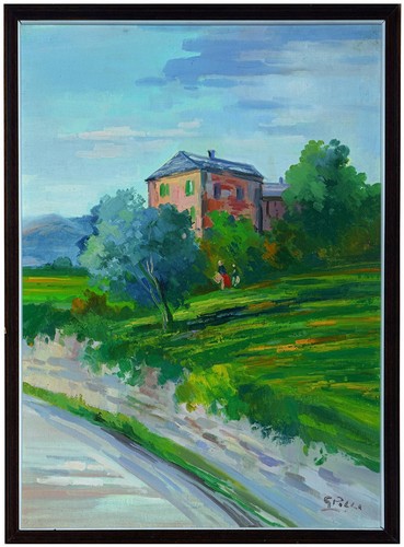 Italian landscape with villa - with,