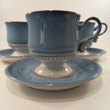 Denby Langley Castile Blue Footed Cup & Saucer Set of 3 VGC Defect