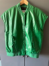 Women green faux leather waistcoat S oversized