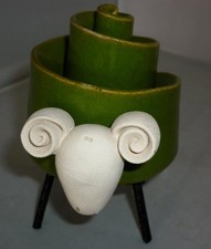 CUTE HAND MADE GREEN SCROLL TWISTED POTTERY MR RAM ORNAMENT FIGURINE FIGURE
