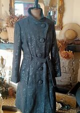 Vintage Size 10 Trench Coat Black Silver Brocade Effect.Coppernob Worn Once .